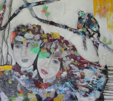 Pittura intitolato "Les deux tourtereaux" da Sylvie Oliveri, Opera d'arte originale, Acrilico