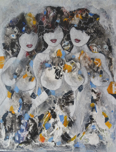 Malarstwo zatytułowany „Amitiés” autorstwa Sylvie Oliveri, Oryginalna praca, Akryl Zamontowany na Drewniana rama noszy