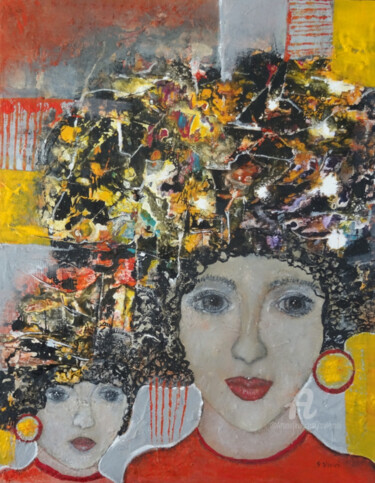 Pintura titulada "Tout comme maman!" por Sylvie Oliveri, Obra de arte original, Acrílico Montado en Bastidor de camilla de m…