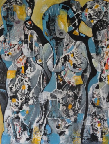Картина под названием "La foule...Qui est…" - Sylvie Oliveri, Подлинное произведение искусства, Акрил