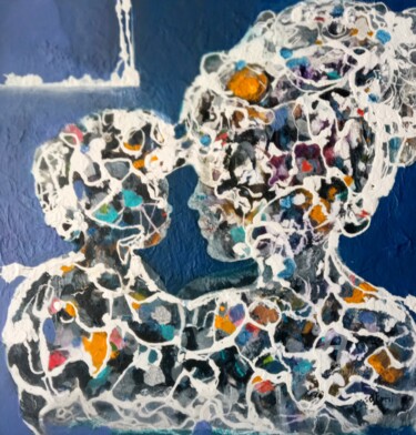 Schilderij getiteld "Une femme avec son…" door Sylvie Oliveri, Origineel Kunstwerk, Acryl Gemonteerd op Frame voor houten br…
