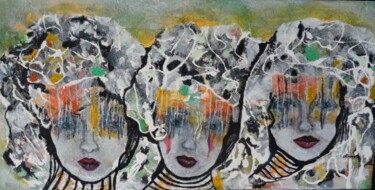 Painting titled "3 amies" by Sylvie Oliveri, Original Artwork, Acrylic Mounted on Wood Stretcher frame