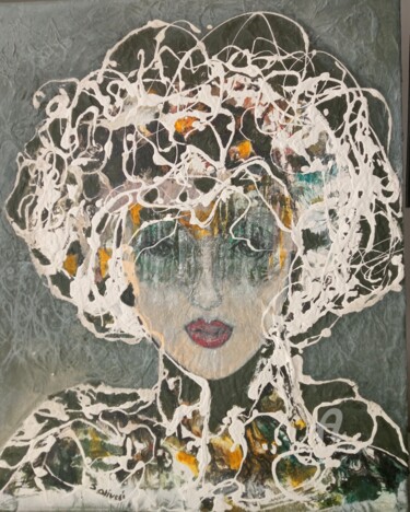 绘画 标题为“Portrait de femme.…” 由Sylvie Oliveri, 原创艺术品, 丙烯 安装在木质担架架上