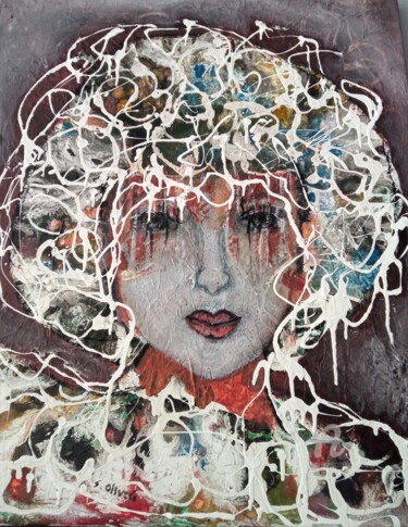 Peinture intitulée "Portrait de femme.…" par Sylvie Oliveri, Œuvre d'art originale, Acrylique Monté sur Châssis en bois