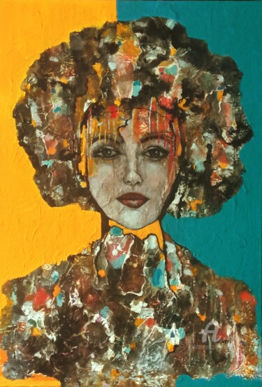 제목이 "Portrait de femme.…"인 미술작품 Sylvie Oliveri로, 원작, 아크릴 나무 들것 프레임에 장착됨