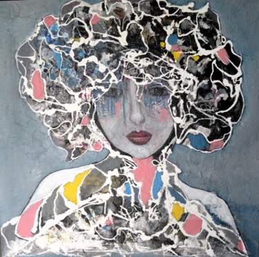 Painting titled "Portrait of woman.…" by Sylvie Oliveri, Original Artwork, Acrylic Mounted on Wood Stretcher frame