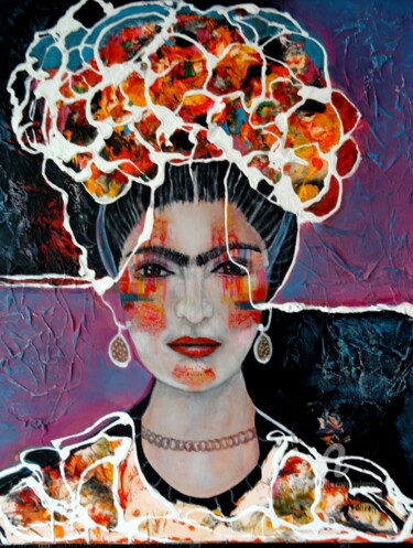 Painting titled "Frida" by Sylvie Oliveri, Original Artwork, Acrylic Mounted on Wood Stretcher frame