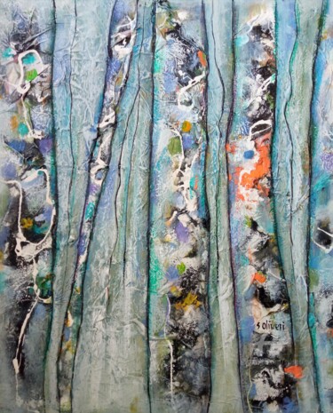 Schilderij getiteld "Arbres." door Sylvie Oliveri, Origineel Kunstwerk, Acryl Gemonteerd op Frame voor houten brancard