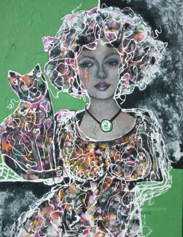 「She and her...」というタイトルの絵画 Sylvie Oliveriによって, オリジナルのアートワーク, アクリル ウッドストレッチャーフレームにマウント