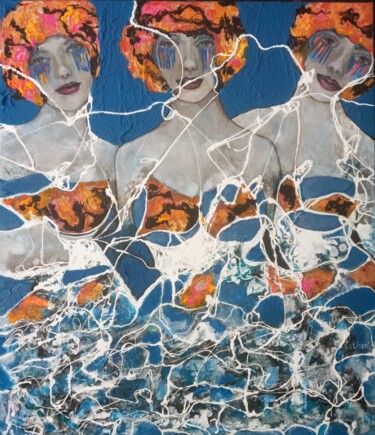 Ζωγραφική με τίτλο "The 3 Friends at th…" από Sylvie Oliveri, Αυθεντικά έργα τέχνης, Ακρυλικό Τοποθετήθηκε στο Ξύλινο φορείο…