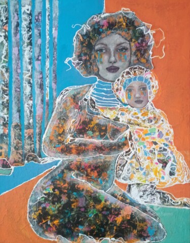 Pintura intitulada "Les liens... Mère e…" por Sylvie Oliveri, Obras de arte originais, Acrílico Montado em Armação em madeira