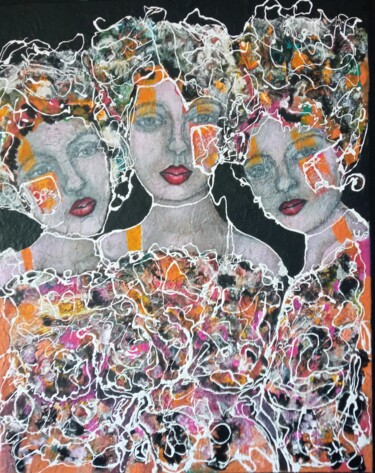 Painting titled "Les 3 amies pour to…" by Sylvie Oliveri, Original Artwork, Acrylic Mounted on Wood Stretcher frame