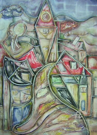 Schilderij getiteld "Village" door Sylvie Oliveri, Origineel Kunstwerk, Acryl