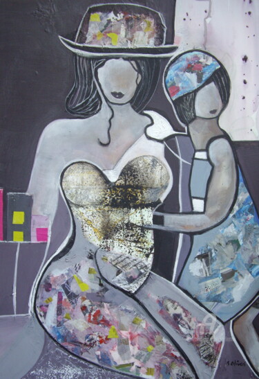 Schilderij getiteld "La jeune maman et s…" door Sylvie Oliveri, Origineel Kunstwerk, Acryl