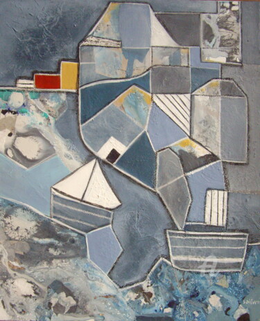 Peinture intitulée "Village côtier..." par Sylvie Oliveri, Œuvre d'art originale, Acrylique