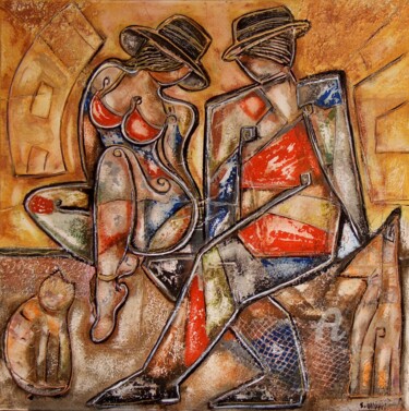 Pintura intitulada "Discussion à Pise" por Sylvie Oliveri, Obras de arte originais, Acrílico