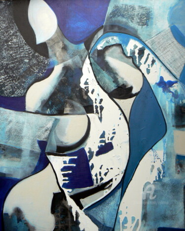 Painting titled "La dame en bleu" by Sylvie Oliveri, Original Artwork, Acrylic