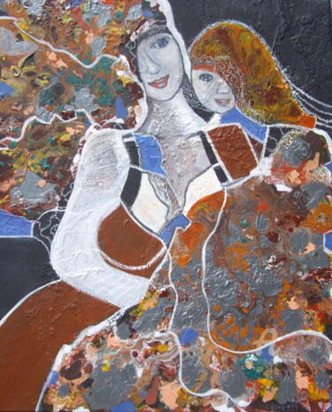 Картина под названием "Mère et fille" - Sylvie Oliveri, Подлинное произведение искусства, Акрил