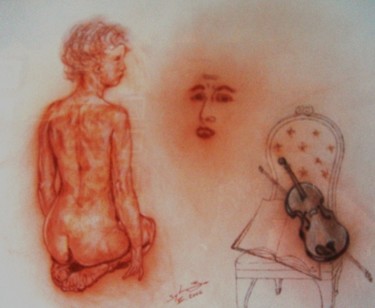 Dessin intitulée "Le violon sans âme" par Sylia Tenvelert, Œuvre d'art originale, Autre