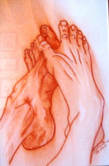 Dessin intitulée "Jeu de pieds à deux" par Sylia Tenvelert, Œuvre d'art originale, Autre