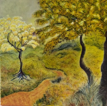 Peinture intitulée "Paysage d'ocre" par Sylka Sauvion, Œuvre d'art originale, Huile