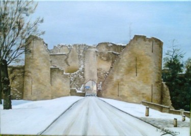 Painting titled "Coucy-le-Château, P…" by Sylvie Kettenmeyer, Original Artwork, Oil Mounted on Wood Stretcher frame