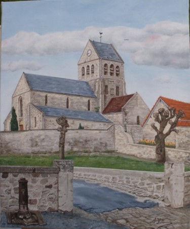 Peinture intitulée "Molinchart, l'Eglise" par Sylvie Kettenmeyer, Œuvre d'art originale