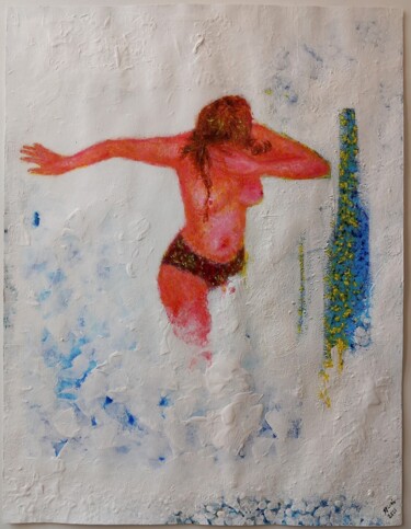 Painting titled "Anne, plage du Diam…" by Sylvain Zabeth, Original Artwork, Acrylic