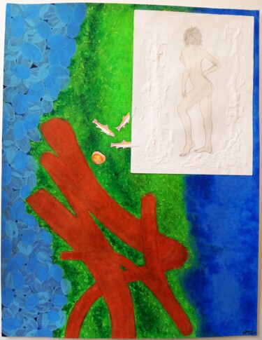Collages titulada "Doudou au bain" por Sylvain Zabeth, Obra de arte original, Acrílico