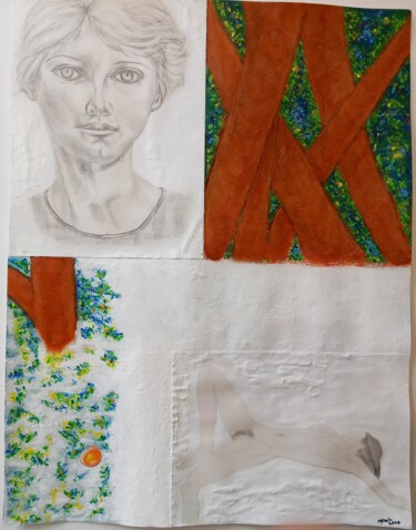 Collages getiteld "Lagune et mangrove" door Sylvain Zabeth, Origineel Kunstwerk, Acryl