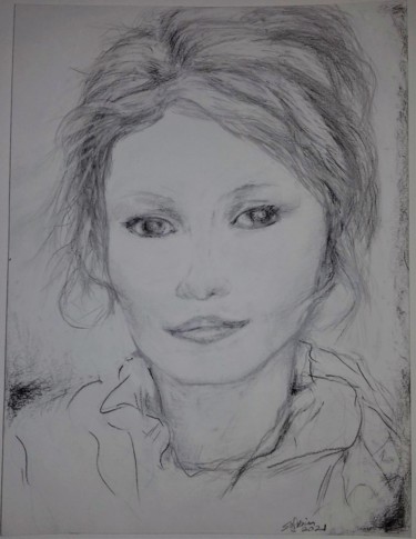 Drawing titled "Portrait, Lina" by Sylvain Zabeth, Original Artwork, Pencil