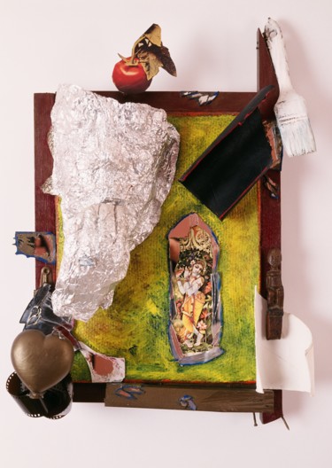 Escultura intitulada "'La face froissée'" por Sylvain Zabeth, Obras de arte originais, Madeira