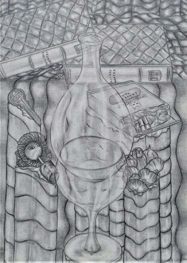 Dessin intitulée "'Vasque à eau et ve…" par Sylvain Zabeth, Œuvre d'art originale, Crayon