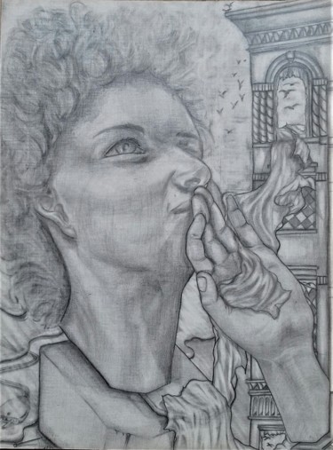 Desenho intitulada "le buste 'Agnès '" por Sylvain Zabeth, Obras de arte originais, Lápis