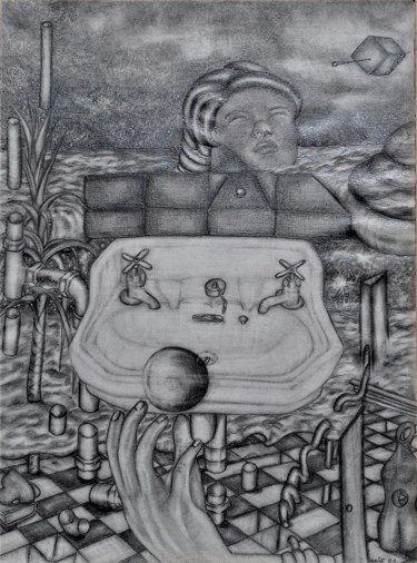 Рисунок под названием "'London bathroom si…" - Sylvain Zabeth, Подлинное произведение искусства, Карандаш
