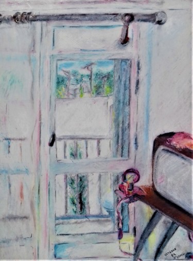 Rysunek zatytułowany „baie vitrée Landsca…” autorstwa Sylvain Zabeth, Oryginalna praca, Pastel
