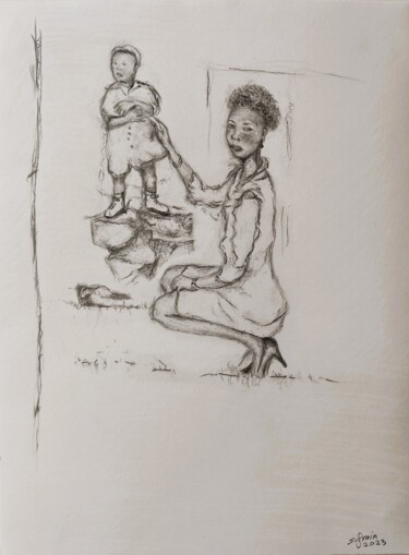 Drawing titled "femme accroupie à l…" by Sylvain Zabeth, Original Artwork, Pencil