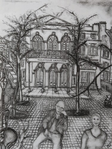 Tekening getiteld "Théâtre de l’Atelie…" door Sylvain Zabeth, Origineel Kunstwerk, Potlood