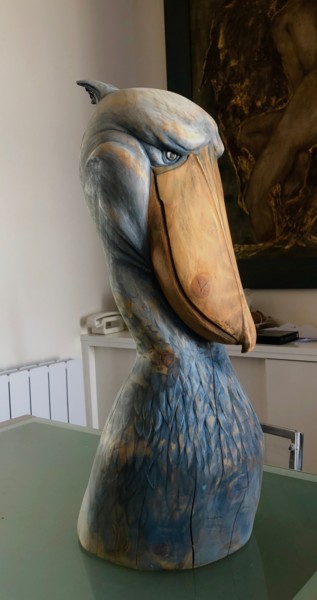 Sculpture titled "Bec en sabot du Nil" by Sylvain Bossut, Original Artwork, Wood