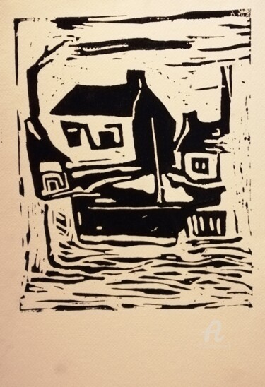 Printmaking titled "Porzh bihan e Breiz…" by Jelvan Rabouille, Original Artwork, Linocuts