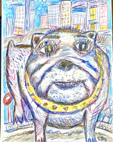 Painting titled "peinture chien boul…" by Sylvain Dez, Original Artwork, Ink