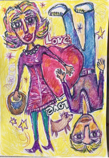 Картина под названием "Love amour couple d…" - Sylvain Dez, Подлинное произведение искусства, Карандаш