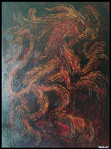 Peinture intitulée "Lion de feu" par Sylvain Dousset, Œuvre d'art originale, Acrylique Monté sur Châssis en bois