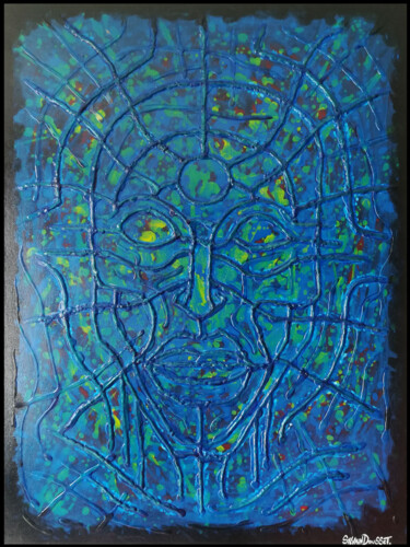 Peinture intitulée "Portrait bleu" par Sylvain Dousset, Œuvre d'art originale, Acrylique Monté sur Châssis en bois