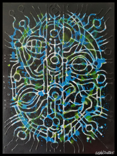 Painting titled "Portrait Cognitive…" by Sylvain Dousset, Original Artwork, Acrylic Mounted on Wood Stretcher frame