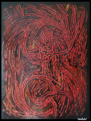 Painting titled "Dragon Rouge 35/ Ti…" by Sylvain Dousset, Original Artwork, Acrylic Mounted on Wood Stretcher frame