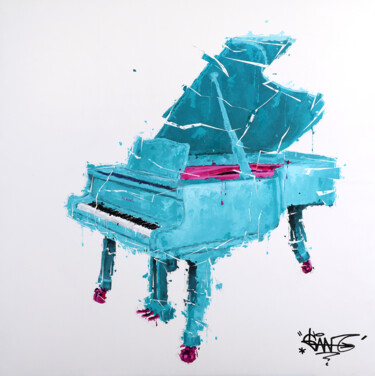 Painting titled "Piano-turquoise-et-…" by Sylvain Lang, Original Artwork, Acrylic