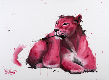 Malarstwo zatytułowany „Pink panther” autorstwa Sylvain Lang, Oryginalna praca, Akryl