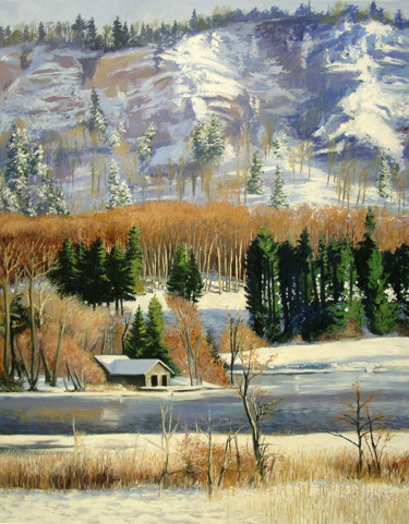 Peinture intitulée "Le lac d'Ilay" par Sylvain Perron, Œuvre d'art originale, Huile