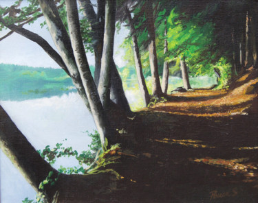 Peinture intitulée "Sentier au lac de M…" par Sylvain Perron, Œuvre d'art originale, Huile